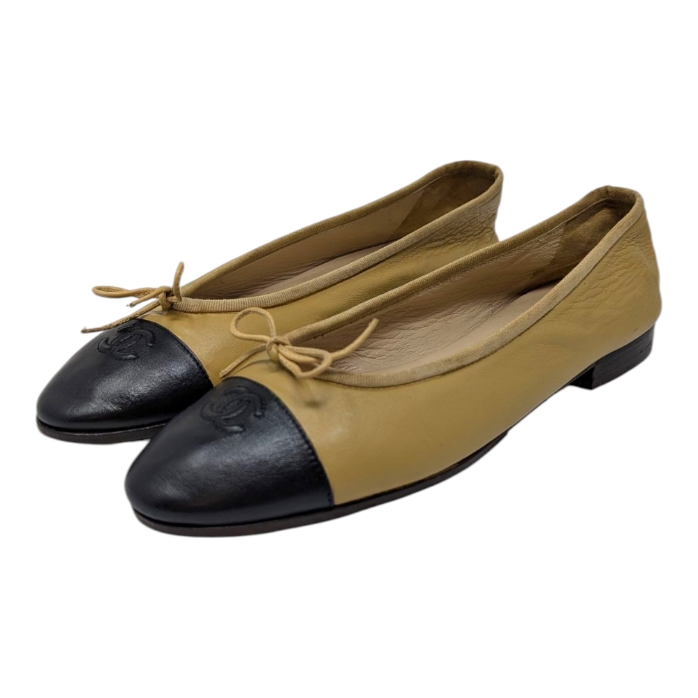 Chanel ballet flats ballerinas two tone beige black CC logo cap toe 41 - Picture 4 of 13